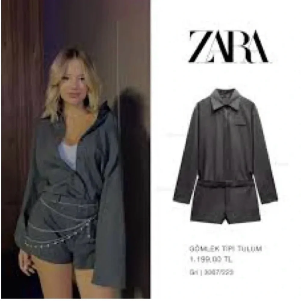 ZARA SHIRT STYLE MASCULINE JUMPSUIT PLAYSUIT GREY- SZ XS-NWT